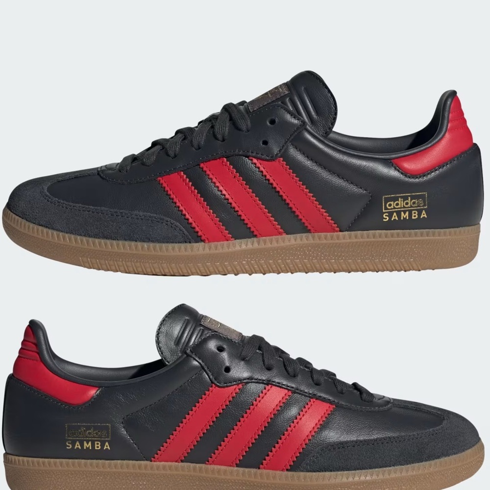 NEW Adidas Samba OG Men’s Size 9.5M Carbon Scarlett Striped Sneakers IN BOX $150